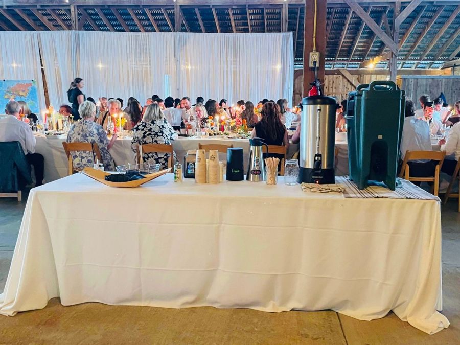 Switchboard's coffee service set up at a long-table dinner